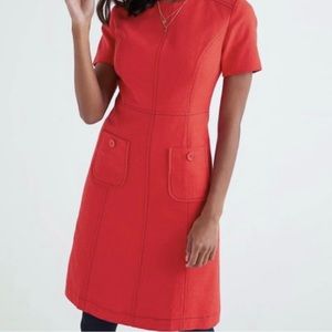 Boden sz 8 post box Clara red holiday dress w sleeves & contrast stitching